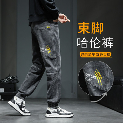 JEEP SPIRIT牛仔裤男宽松韩版潮流百搭秋季薄款束脚长裤春秋潮牌休闲工装裤子