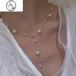 JiMi4种戴法可以调节贝壳珍珠满天星网红项链女锁骨链 小众设计毛衣链 金色贝壳珠长度约55cm