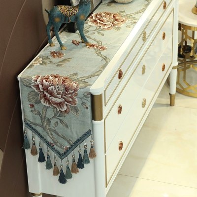 家柏饰(CORATED)欧式五斗柜桌旗餐边柜鞋柜电视柜装饰条桌巾餐桌巾桌布床轻奢雪莉尔蓝色桌旗32*160cm