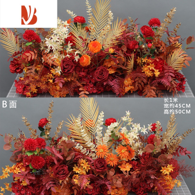 三维工匠新款婚庆大款地排花仿真绢花成品装饰尤加利花排T台路引婚礼花艺红点金尤加利花排婚庆布景