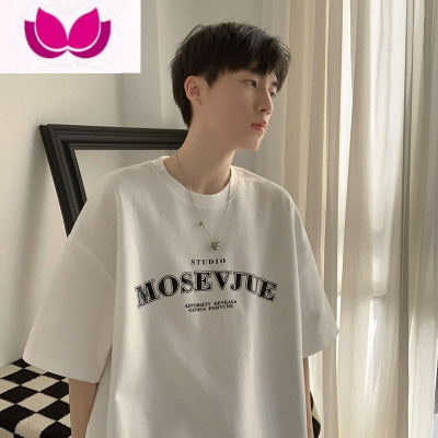 七斓夏季新款字母印花短袖T恤男士韩版潮流百搭圆领上衣港风宽松体恤
