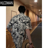HLCOMAN夏季宽松短袖碎花衬衫男女古着vintage中式港味设计感复古衬衣潮