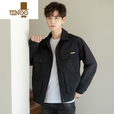 YANXU潮牌翻领工装夹克男士2023新款青年休闲百搭纯色感外套