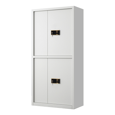 风雷动指纹电子保密柜钢制密码文件柜档案柜矮柜保密资料柜办公柜通双节白色:钥匙指纹锁