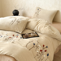 A类牛奶绒毛巾绣床单四件套秋冬加厚双面珊瑚绒被套床单床笠