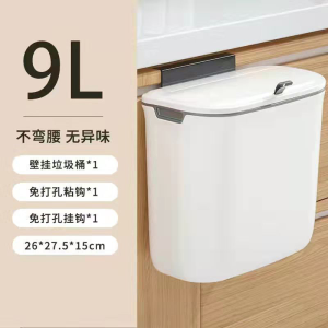 爱格(aige)厨房垃圾桶挂式家用壁挂收纳桶带盖厕所卫生间浴室挂壁迷你小号桶9升-BGLJTHP2