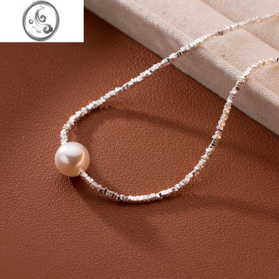 JiMi碎银几两珍珠项链女锁骨链S925银银小众轻奢高级感爆闪碎银子颈链