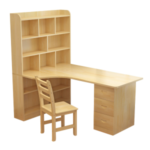 鑫环境 家用实木电脑书柜一体桌家用电脑台式桌转角电脑桌简约书柜书桌一体书架组合卧室写字桌子发货1