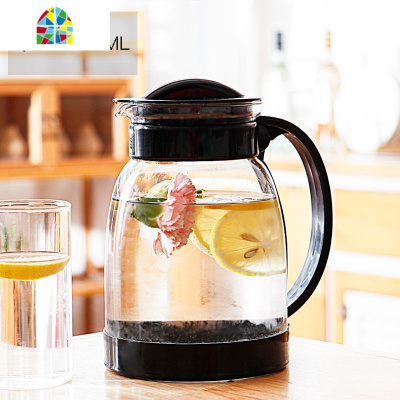 2000ML家用套装凉水壶塑料耐热高温防爆大容量冷水壶白开水杯茶壶 FENGHOU 绿色2000+4只水杯+沥水盘仿木色