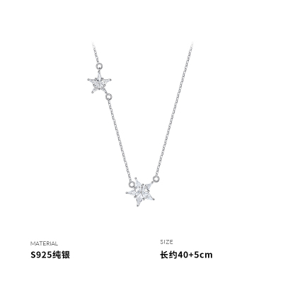 925纯银闪亮双星吊坠项链女锁骨链五角星时尚小众设计闺蜜送女朋友老婆情人节七夕生日礼物