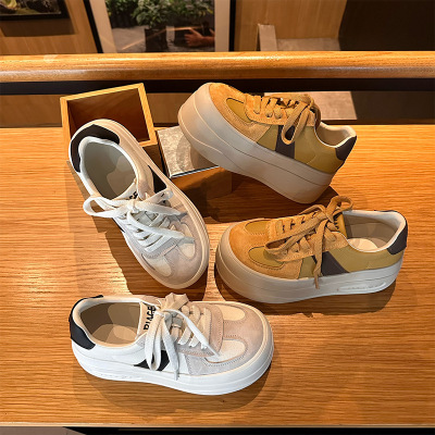 发泡底真皮小白鞋秋季新款厚底增高运动板鞋休闲百搭鞋子女款