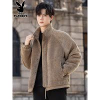 花花公子羊羔绒羽绒服男士冬季新款潮流加厚保暖立领夹克外套男装