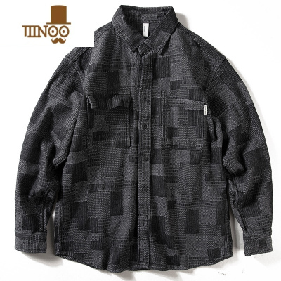 YANXU衬衫男长袖宽松复古ins潮牌上衣格子设计感小众痞帅牛仔外套