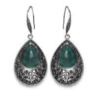 梦克拉 Mkela S925银绿玛瑙耳环 莹润 耳饰 玛瑙 女士 绿玉髓 镶嵌玉石