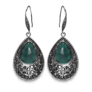 梦克拉 Mkela S925银绿玛瑙耳环 莹润 耳饰 玛瑙 女士 绿玉髓 镶嵌玉石