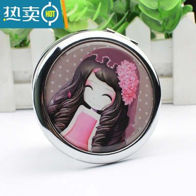 敬平可爱翻盖化妆镜随身便携折叠小镜子玻璃复古铜镜子圆形补妆镜女用 卡哇伊1便携式用镜