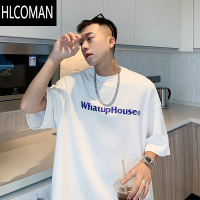 HLCOMAN短袖t恤男士夏季ins潮牌简约字母情侣上衣宽松半袖体恤衫