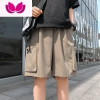 七斓日系多袋工装短裤男士夏季薄款宽松大码休闲中裤潮牌痞帅五分裤子