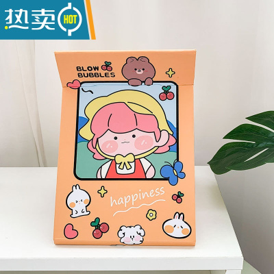 敬平可爱化妆镜学生宿舍桌面梳妆镜高清可立折叠镜子随身便携公主镜便携式用镜 樱桃女孩[大号]20*14.5cm