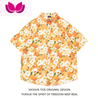七斓MOISHE TIDE日系复古碎花满印短袖花衬衫男女宽松夏威夷情侣衬衣