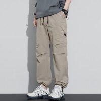 春夏新款男士直筒休闲裤美式工装个性卡扣侧袋可调裤脚薄款长裤男