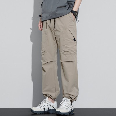 春夏新款男士直筒休闲裤美式工装个性卡扣侧袋可调裤脚薄款长裤男