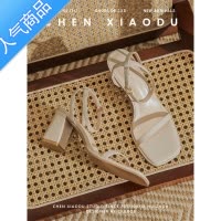 SUNTEK新款夏季紫色罗马凉鞋女法式一字带高跟鞋粗跟方头仙女简约不累脚