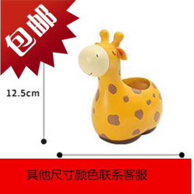 创意可爱卡通多肉动物花盆河马长颈鹿植物装饰花器桌面盆栽摆饰