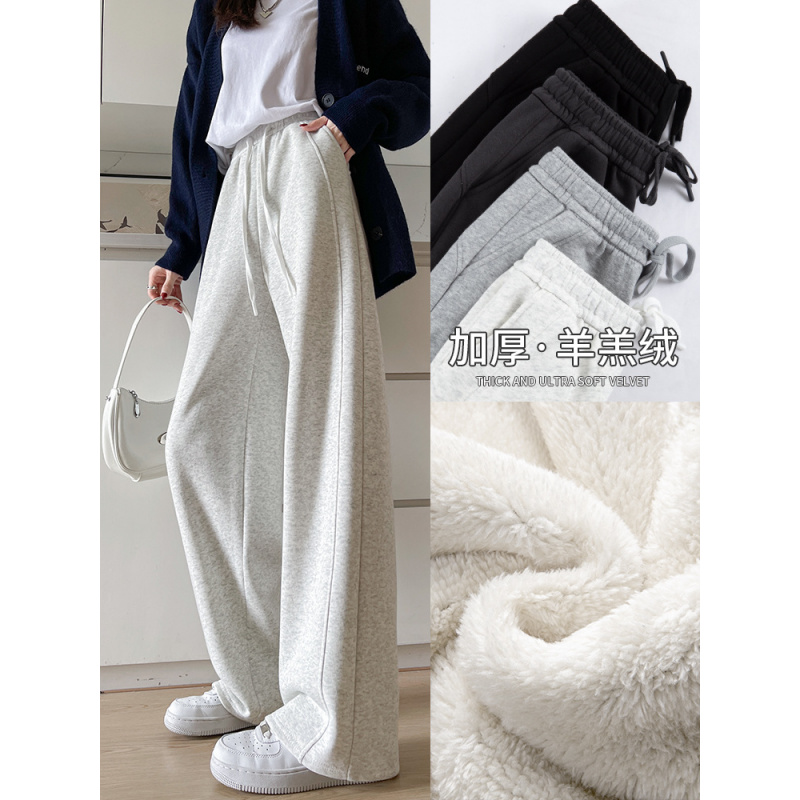 加绒窄版香蕉阔腿裤女秋冬季新款宽松直筒休闲运动小个子卫裤