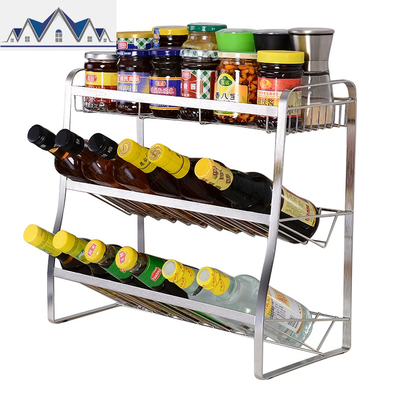 加厚304不锈钢厨房放调料瓶收纳架3层油盐酱醋置物架调味盒罐架子 三维工匠收纳盒