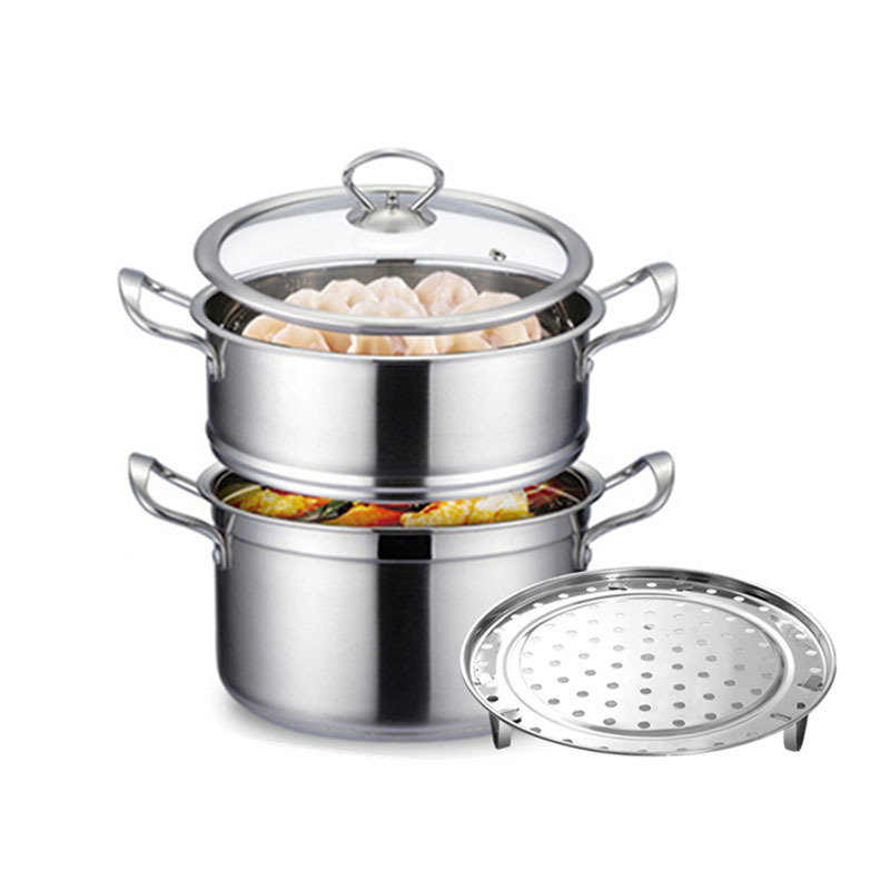 小蒸锅304不锈钢多层加厚馒头蒸笼家用蒸煮锅电磁炉汤锅-外直径26cm带