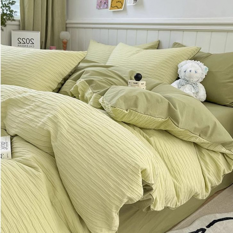 ins风高级感泡泡纱纯棉床上四件套100床单被套床笠床品三件套