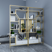 书架落地实木客厅办公室铁艺置物架工业风隔断屏风多层展示架柜子