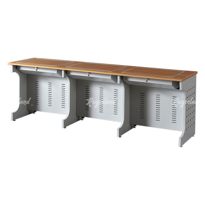 洛诗莲 (RoyceLand) 隐藏式翻转电脑桌培训桌教室机房多媒体学习桌办公桌B款三人位黄榉色