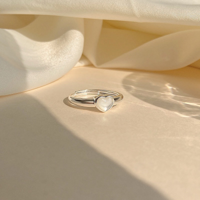 S999足银心形优雅戒指女甜美气质百搭指环简约开口设计手饰品批发送女朋友老婆情人节七夕生日礼物