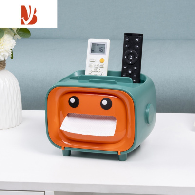 三维工匠创意抽纸盒现代简约网红款客厅纸巾盒遥控器收纳盒多茶几轻奢 活力橙(送眼睛贴纸)