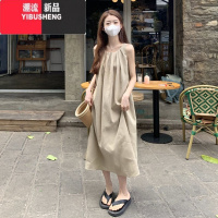 YIBUSHENG法式气质挂脖吊带无袖连衣裙子女季2024新款小个子海边度假长裙