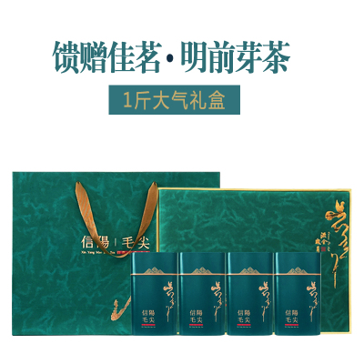 茶叶礼盒2021新茶明前毛尖芽茶礼盒装特级信阳毛尖茶叶绿茶蓼益佳罐装嫩芽500g