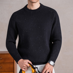 730克冬季新款9针加厚羊毛衫男纯色提花竖条打底针织男士毛衣_27