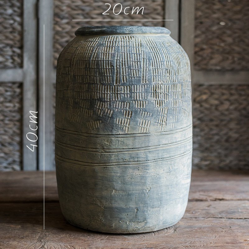 家柏饰(corated)非洲艺术老罐 复古工艺水泥罐坛子花瓶花盆花器民族风