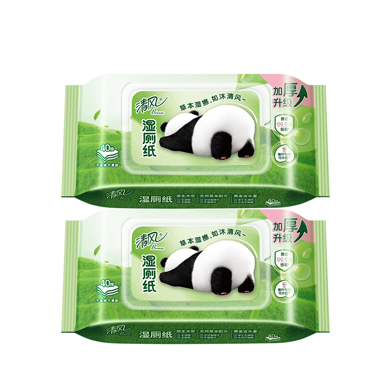 清风湿厕纸1层40片*2包加厚温和亲肤无刺激BWB40WE6X
