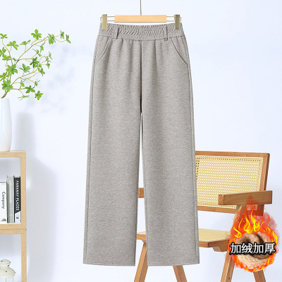 妈妈装裤子秋冬加肥加大码中老年女士加绒加厚直筒裤中年休闲裤_964