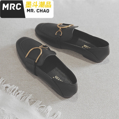 平底豆豆鞋女2020春季新款一脚蹬小皮鞋女英伦风百搭方头软底单鞋墨斗潮品休闲鞋