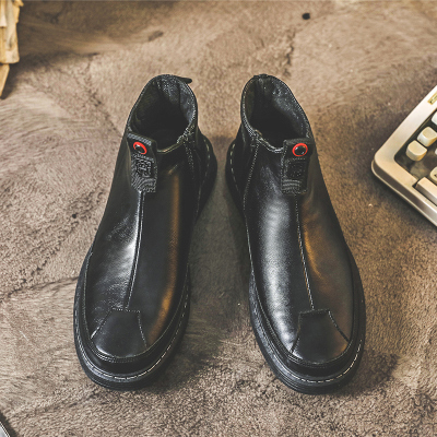 Ideamini马丁靴男士钓鱼防滑防水洗车厨房工作鞋黑色男鞋子懒人一脚蹬皮鞋靴子