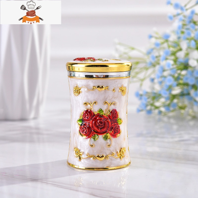 欧式牙签筒盒家用牙签罐北欧轻奢牙签桶餐厅酒店KTV用品装饰摆件 敬平 金白红花