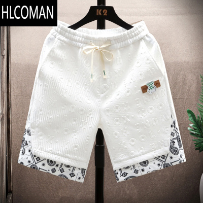 HLCOMAN短裤男士夏季潮牌宽松设计感压花小众五分裤潮流小熊休闲运动中裤