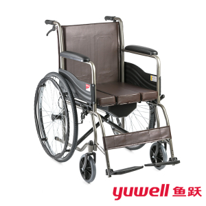 鱼跃轮椅H058B 全钢管加固软座带座便助行车 YUWELL老人可折叠坐便手推轮椅车