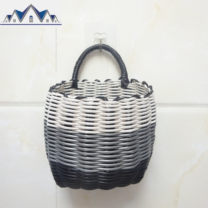 单把手小挂篮塑料编织筐洗澡蓝卫生间篮迷你小篮子浴室手提收纳筐 三维工匠收纳篮