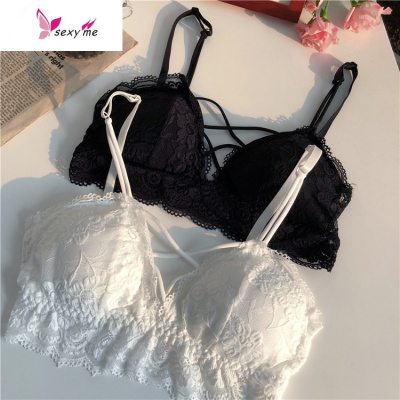 美背交叉吊带背心防走光裹胸抹胸女韩版纯色百搭少女蕾丝花边内衣FISHBASKET