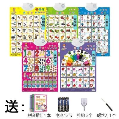小孩学拼音字母单面神器墙挂大班20197学习图片韵母表彩色4认知卡人物+动物+水果+数字+颜色5张